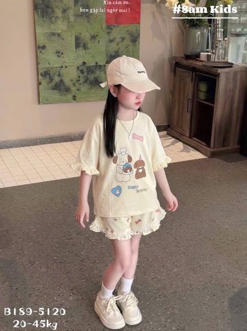 Hàng QC - Set bộ thun cotton chó con puppy cute đáng yêu dễ thương kèm dây buộc tóc phong cách hàn quốc mùa hè cho bé