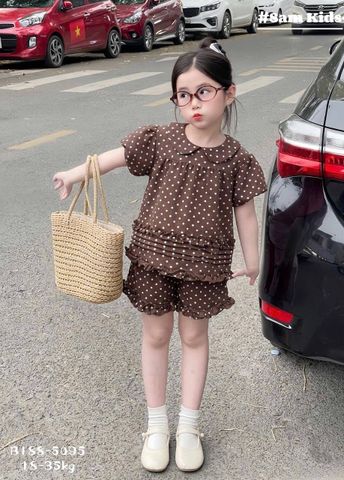 Bộ đũi chấm bi cổ sen bèo xinh xắn điệu đà dễ thương phong cách hàn quốc mùa hè cho bé gái