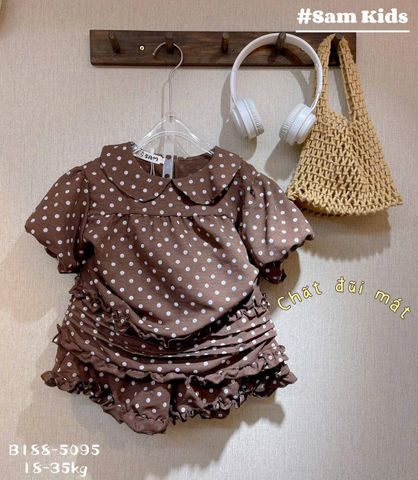 Bộ đũi chấm bi cổ sen bèo xinh xắn điệu đà dễ thương phong cách hàn quốc mùa hè cho bé gái