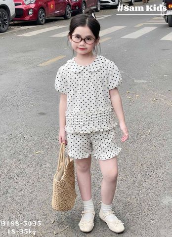Bộ đũi chấm bi cổ sen bèo xinh xắn điệu đà dễ thương phong cách hàn quốc mùa hè cho bé gái
