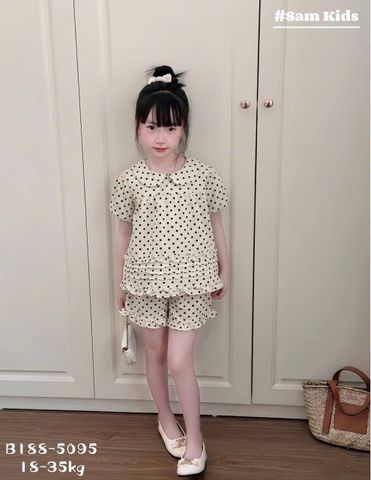 Bộ đũi chấm bi cổ sen bèo xinh xắn điệu đà dễ thương phong cách hàn quốc mùa hè cho bé gái