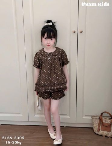 Bộ đũi chấm bi cổ sen bèo xinh xắn điệu đà dễ thương phong cách hàn quốc mùa hè cho bé gái