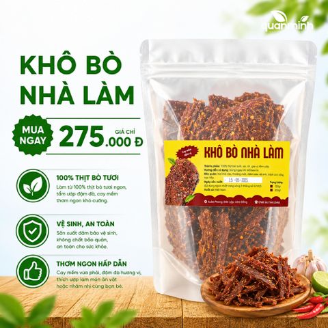 Khô Bò Miếng CAO FOOD - 100% Thịt Bò Tươi Nguyên Chất, Đặc Sản Thơm Ngon, Hương Vị Đặc Trưng Miền Trung, Túi 500g