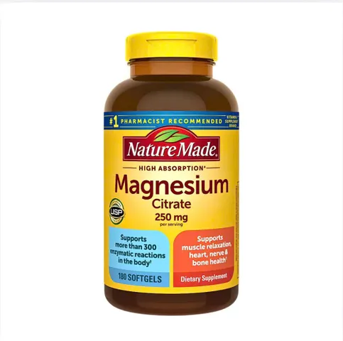 Viên uống hỗ trợ chức năng cơ bắp, thân kinh và tim mạch - Magnesium Citrate Nature Made 250mg 180 viên của Mỹ