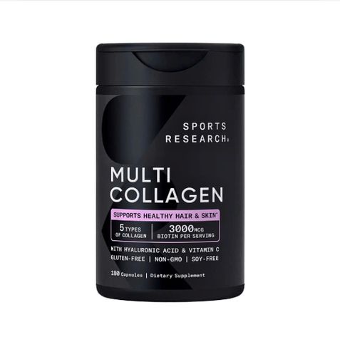 Viên uống Sports Research Multi Collagen Complex bổ sung 5 loại collagen (I, II, III, V, X) cùng Hyaluronic Acid và Vitamin C) 180 viên