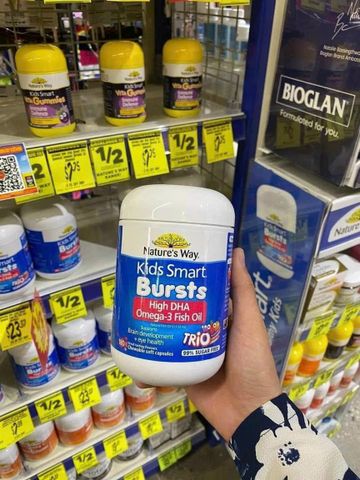 Viên uống DHA Trio Hỗ Trợ  Phát Triển Não Bộ Nature's Way Kids Smart Burst High DHA Omega-3 Fish Oil 180 viên - S/P Chuẩn Úc