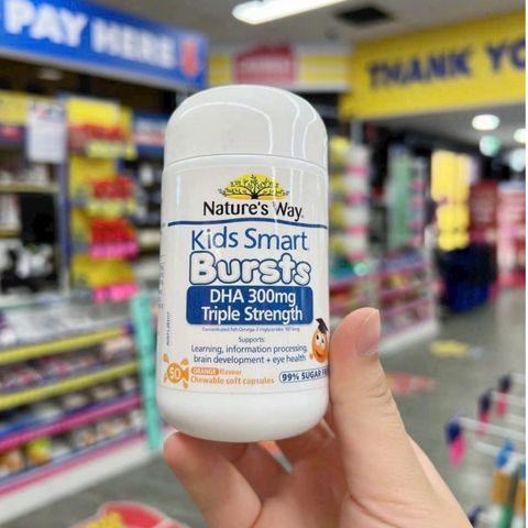 Viên uống DHA 300 mg Nature's Way Kids Smart Bursts DHA 300 mg Triple Strength 60 viên - Nâng Cao Khả Năng Tập Trung & Nhận Thức ở Trẻ
