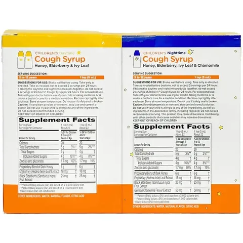 Siro giảm ho cho trẻ 2-12 tuổi Zarbee’s Cough Syrup 2 Daytime +1 Nighttime 118ml set 3 chai
