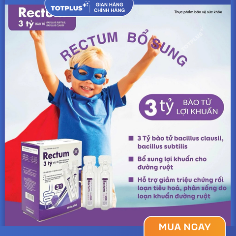 Men vi sinh Rectum 3 Tỷ Bào Tử Lợi Khuẩn – Hỗ Trợ Giảm Rối Loạn Tiêu Hóa, Phân Sống Do Loạn Khuẩn đường ruột - Hộp 20 Ống