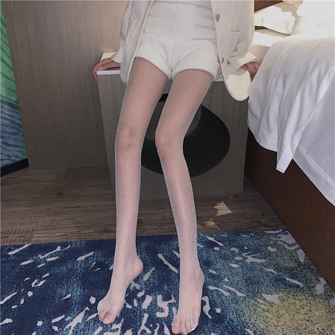 Quần Tất Lưới Đính Đá Lấp Lánh Thon Chân Sexy Gợi Cảm Vớ Body Nữ Bling Bling Phối Đồ Quyến Rũ Sang Chảnh - T912 Trắng
