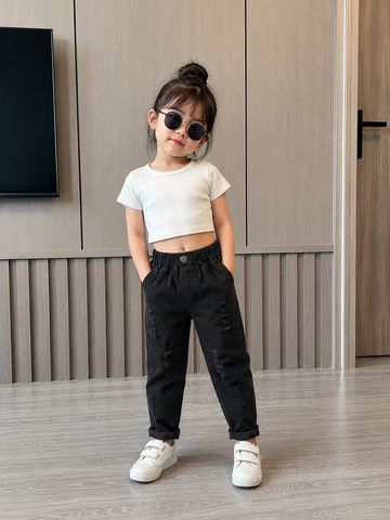 Quần kaki rách cá tính cho bé gái mặc đi chơi