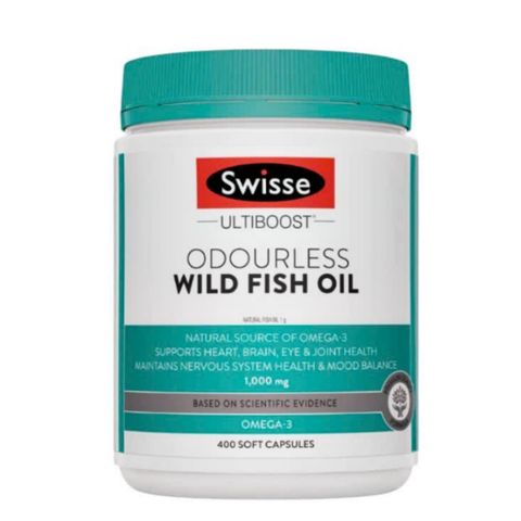 Dầu Cá Tự Nhiên Không Mùi Swisse Ultiboost Odourless Wild Fish Oil 1000 mg - 400 viên - Hỗ Trợ Sức Khỏe Tim Mạch/Thị Lực/Não Bộ - SP Chuẩn Úc