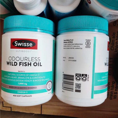 Dầu Cá Tự Nhiên Không Mùi Swisse Ultiboost Odourless Wild Fish Oil 1000 mg - 400 viên - Hỗ Trợ Sức Khỏe Tim Mạch/Thị Lực/Não Bộ - SP Chuẩn Úc