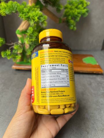 Viên uống hỗ trợ hệ miễn dịch, chống oxy hóa Nature Made Super C with Vitamin D3 & Zinc (200 viên)