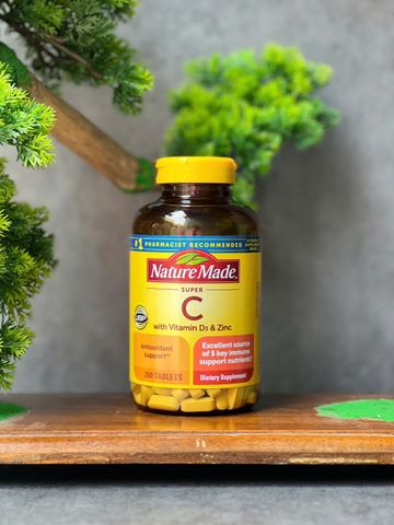 Viên uống hỗ trợ hệ miễn dịch, chống oxy hóa Nature Made Super C with Vitamin D3 & Zinc (200 viên)