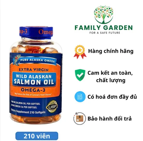 Sản phẩm hỗ trợ sức khỏe tim mạch, não bộ - Dầu Cá Hồi Pure Alaska Omega Wild Alaskan Salmon Oil 1000mg (210 viên)