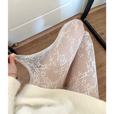 Quần Tất Lưới Lolita Họa Tiết Hoa Hồng Gợi Cảm Sang Chảnh Vớ Nữ Che Khuyết Điểm Thon Chân Sexy Quyến Rũ - T914 Trắng