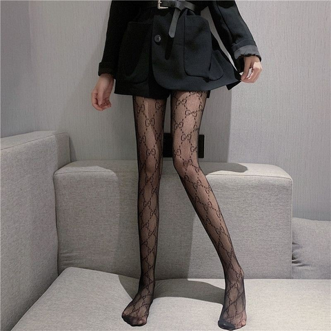 Quần Tất Lưới Nữ Họa Tiết Chữ G Gợi Cảm Quan Vớ Sexy Đen Ôm Dáng Thon Chân Che Khuyết Điểm Quyến Rũ - T917 Đen
