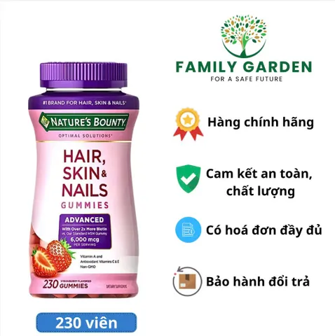 Kẹo dẻo giúp tóc, da, móng khỏe đẹp -  Nature’s Bounty Hair Skin & Nails Gummies của Mỹ (230 viên)