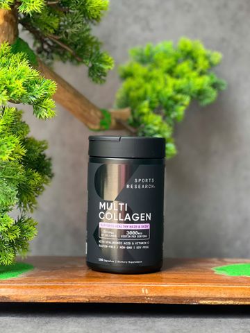 Viên uống bổ sung 5 loại collagen (I, II, III, V, X) cùng Hyaluronic Acid và Vitamin C) - Sports Research Multi Collagen Complex (180 viên)