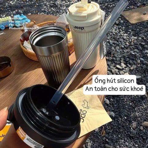 Cốc giữ nhiệt Jeep 550ml hiện đại, sang trọng, inox 316, kèm ống hút silicon thực phẩm an toàn