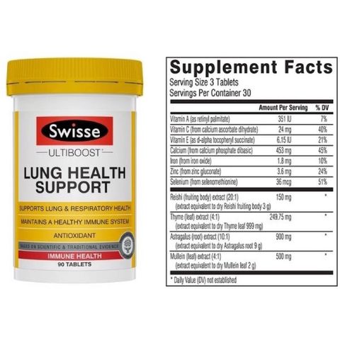 Swisse Lung Health Support hỗ trợ tăng cường hệ hô hấp bổ phổi 90 viên Úc