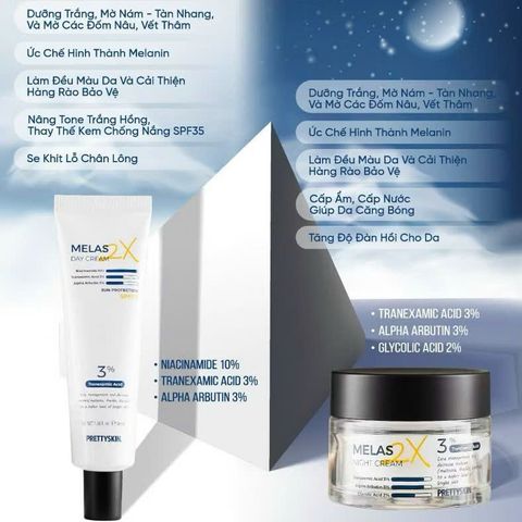 (Hàn Quốc) Bộ Sản phẩm Khắc Phục Nám Sáng Da PrettySkin Giảm Nám Trắng Da Ban Đêm Ban Ngày Dưỡng Da Trắng Sáng
