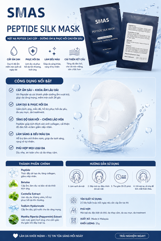 Mặt nạ SMAS Peptide Silk Mask 10 Miếng - Dưỡng ẩm và Phục hồi Da Cao Cấp, Hỗ Trợ Da Khỏe Mạnh, Phù Hợp Mọi Loại Da  Chính Hãng