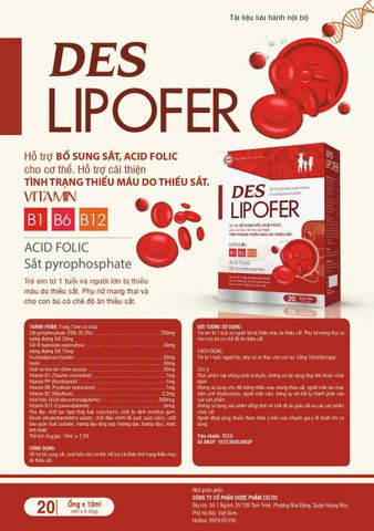 Hỗ trợ bổ sung sắt Des Lipofer Celtic (H/20o/10ml)
