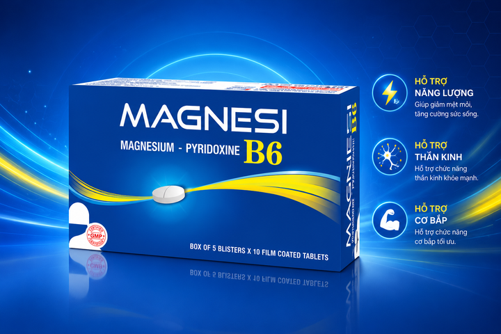 Magnesi B6 Hỗ Trợ Bổ Sung Magie & Vitamin B6 – Giảm Mệt Mỏi, Hỗ Trợ Chức Năng Thần Kinh Và Cơ Bắp – Hộp 100 Viên