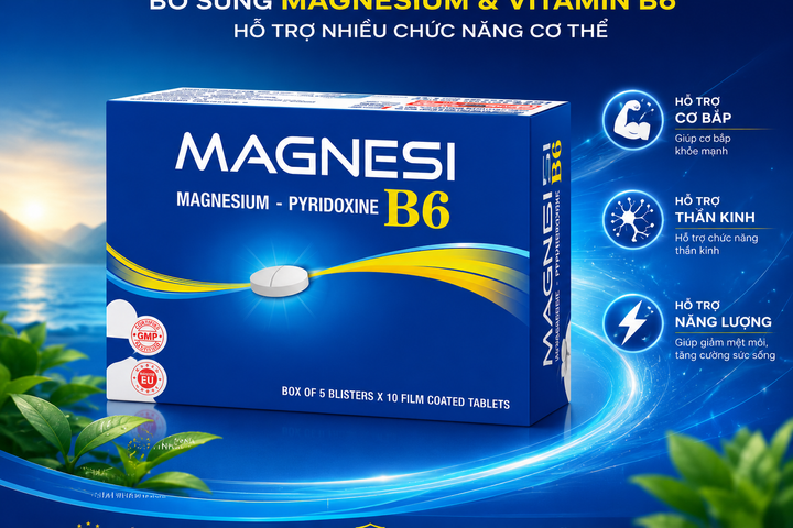 Magnesi B6 Hỗ Trợ Bổ Sung Magie & Vitamin B6, Tăng Cường Sức Khỏe Hệ Thần Kinh, Giảm Mệt Mỏi, Hộp 100 Viên