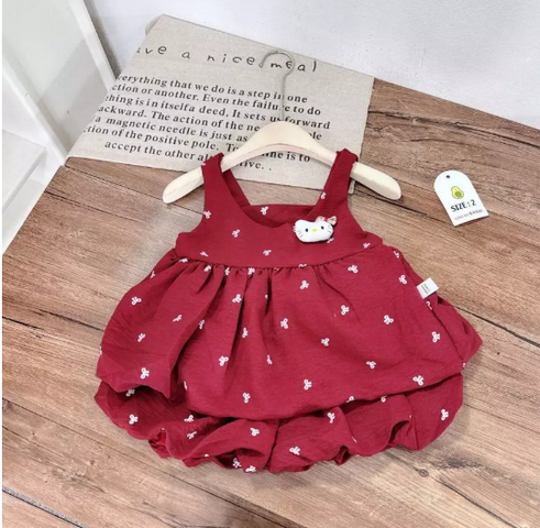 Set bộ đũi hai dây hello kitty hoa nhí trái tim xinh xắn dễ thương mát mềm mịn mùa hè cho bé gái 8-18kg