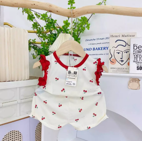 Bộ thun tăm lạnh sát nách cánh tiên xinh xắn dễ thương mát mẻ mùa hè cho bé gái 8-18kg