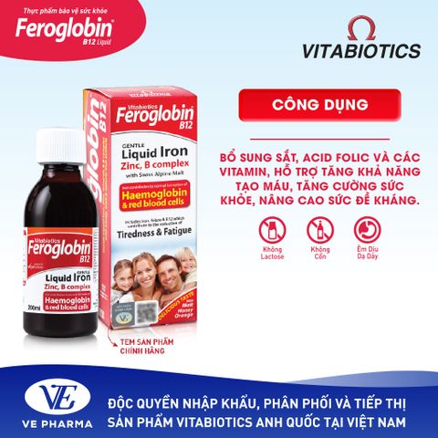 Thực Phẩm Bảo Vệ Sức Khỏe FEROGLOBIN B12 Liquid Hỗ Trợ Tăng Khả Năng Tạo Máu 200ml Vitabiotics