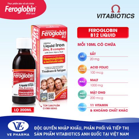 Thực Phẩm Bảo Vệ Sức Khỏe FEROGLOBIN B12 Liquid Hỗ Trợ Tăng Khả Năng Tạo Máu 200ml Vitabiotics