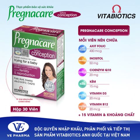 TPBVSK PREGNACARE CONCEPTION Bổ Sung Vitamin & Khoáng Chất Cho Phụ Nữ Chuẩn Bị Mang Thai 30 viên Vitabiotics