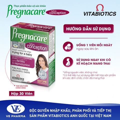 TPBVSK PREGNACARE CONCEPTION Bổ Sung Vitamin & Khoáng Chất Cho Phụ Nữ Chuẩn Bị Mang Thai 30 viên Vitabiotics