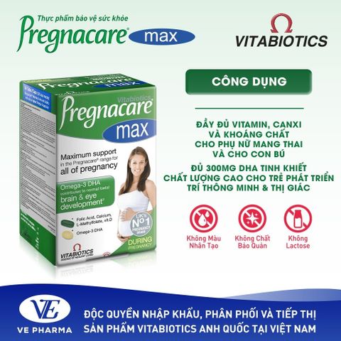 Thực Phẩm Bảo Vệ Sức Khoẻ PREGNACARE MAX Hỗ Trợ Bổ Sung Vitamin,Khoáng Chất Cho Phụ Nữ Mang Thai &Cho Con Bú Vitabiotics