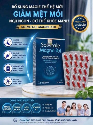 Viên uống Solvitale Magnefol 30v - Magie Xanh xuất xứ Châu Âu cung cấp Magie, acid folic, B1, B6, B12 cho cơ thể