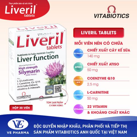 Thực Phẩm Bảo Vệ Sức Khoẻ LIVERIL TABLETS Hỗ Trợ Giải Độc Gan Hộp 30 Viên Vitabiotics