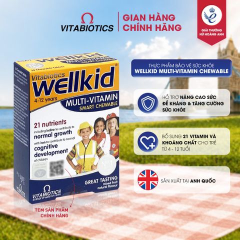 Thực Phẩm Bảo Vệ Sức Khỏe WELLKID MULTI-VITAMIN SMART CHEWABLE Tăng Cường Sức Khỏe Và Đề Kháng Hộp 30 Viên Vitabiotics
