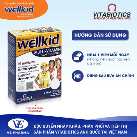 Thực Phẩm Bảo Vệ Sức Khỏe WELLKID MULTI-VITAMIN SMART CHEWABLE Tăng Cường Sức Khỏe Và Đề Kháng Hộp 30 Viên Vitabiotics