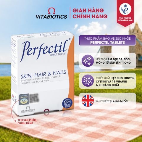 Thực Phẩm bảo Vệ Sức Khỏe PERFECTIL Hỗ Trợ Làm Đẹp Da, Bổ Sung Biotin Và Vitamin Ngừa Oxy Hóa Hộp 30 Viên Vitabiotics