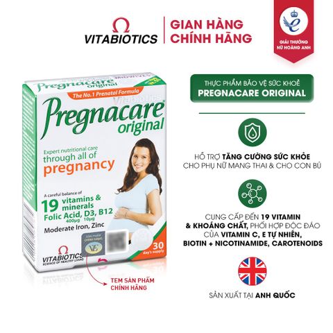 Thực Phẩm Bảo Vệ Sức Khỏe PREGNACARE ORIGINAL Bổ Sung Vitamin & Khoáng Chất Hộp 30 Viên Vitabiotics