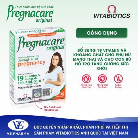 Thực Phẩm Bảo Vệ Sức Khỏe PREGNACARE ORIGINAL Bổ Sung Vitamin & Khoáng Chất Hộp 30 Viên Vitabiotics