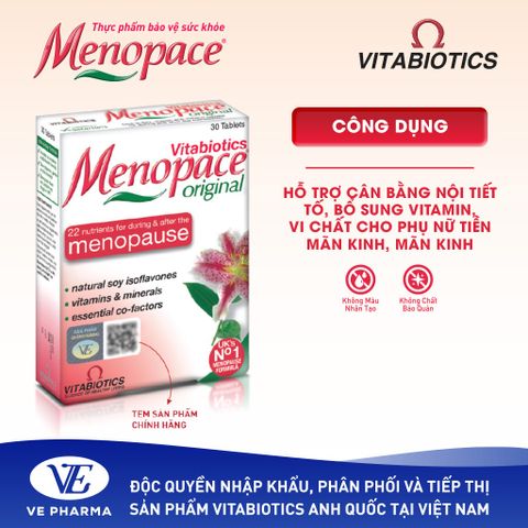 Thực Phẩm Bảo Vệ Sức Khỏe MENOPACE Hỗ Trợ Cân Bằng Nội Tiết Tố Nữ Hộp 30 Viên Vitabiotics