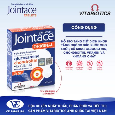 Thực Phẩm Bảo Vệ Sức Khỏe JOINTACE TABLETS Hỗ Trợ Tăng Tiết Dịch và Tăng Sức Khỏe Cho Khớp Hộp 30 viên Vitabiotics
