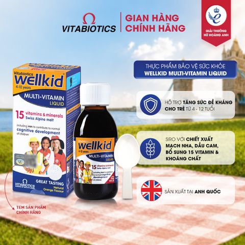 Wellkid Multi-Vitamin Liquid Vitabiotics Bổ Sung Vitamin & Khoáng Chất Cho Trẻ, Hỗ Trợ Phát Triển Toàn Diện Và Tăng Cường Đề Kháng – Chai 150ml