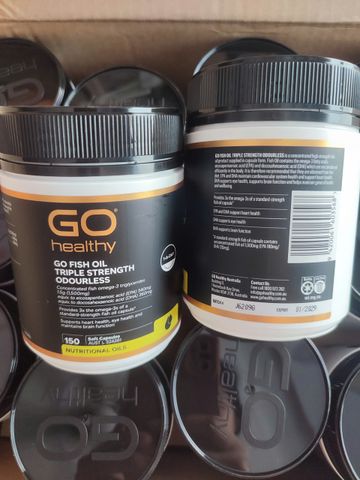 Dầu Cá Không Mùi Go Healthy Go Fish Oil Triple Strength Odourless 150 viên - Tăng Cường Chức Năng Não Bộ/Tim Mạch/Thị Lực