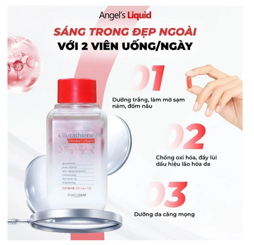 Viên Uống Trắng Da Angel's Liquid Glutathione Oneday Collagen 600mg x 72 Viên